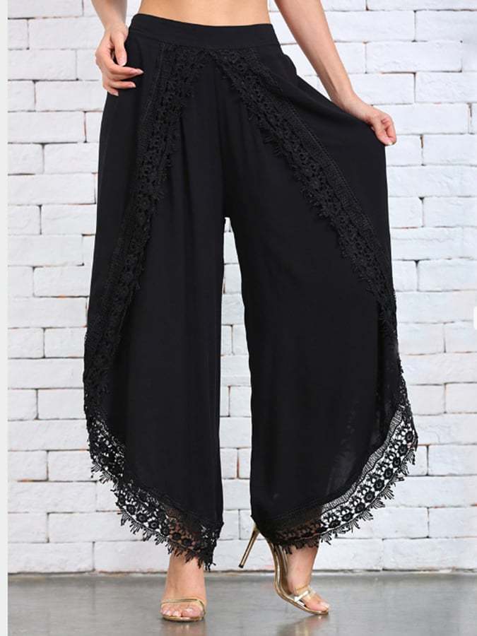 Lace Irregular Wide Leg Pants