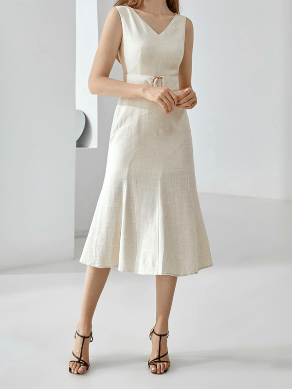 Women's Retro Patchwork Sleeveless Long Solid Color Dress