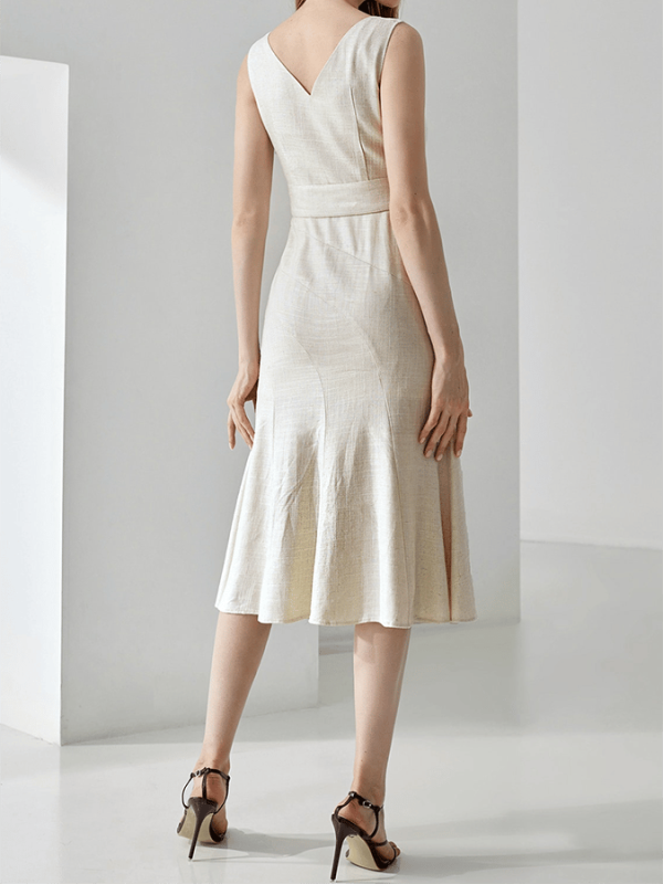 Women's Retro Patchwork Sleeveless Long Solid Color Dress