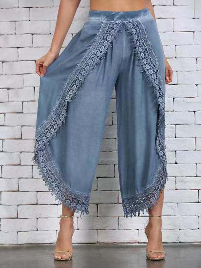Lace Irregular Wide Leg Pants