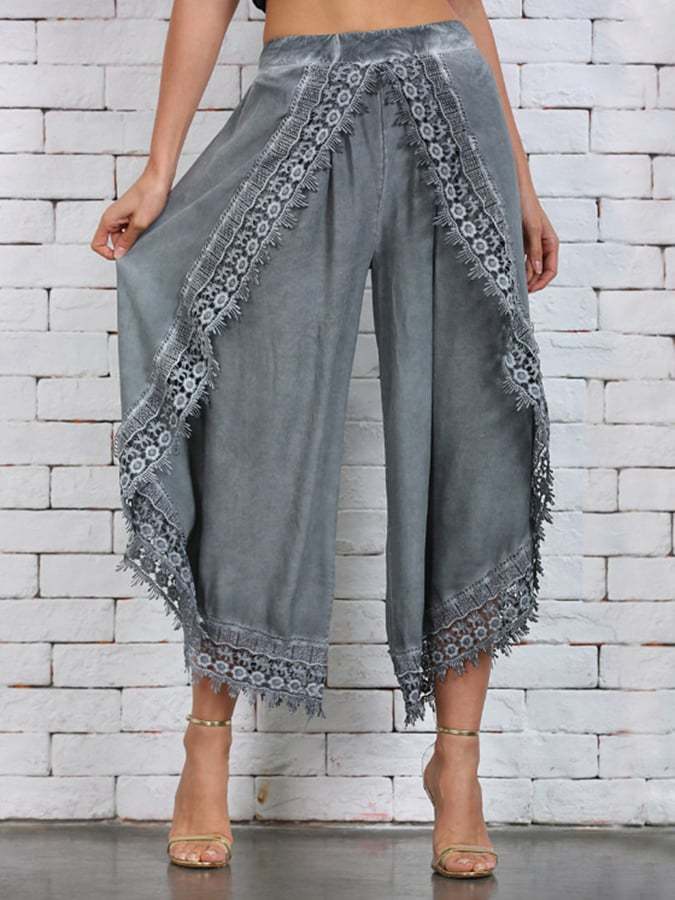 Lace Irregular Wide Leg Pants