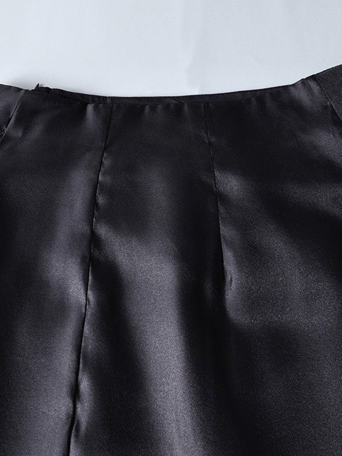 Split-Joint Solid Color See-Through Layered High Waisted Elasticated Waist Skirts Bottoms