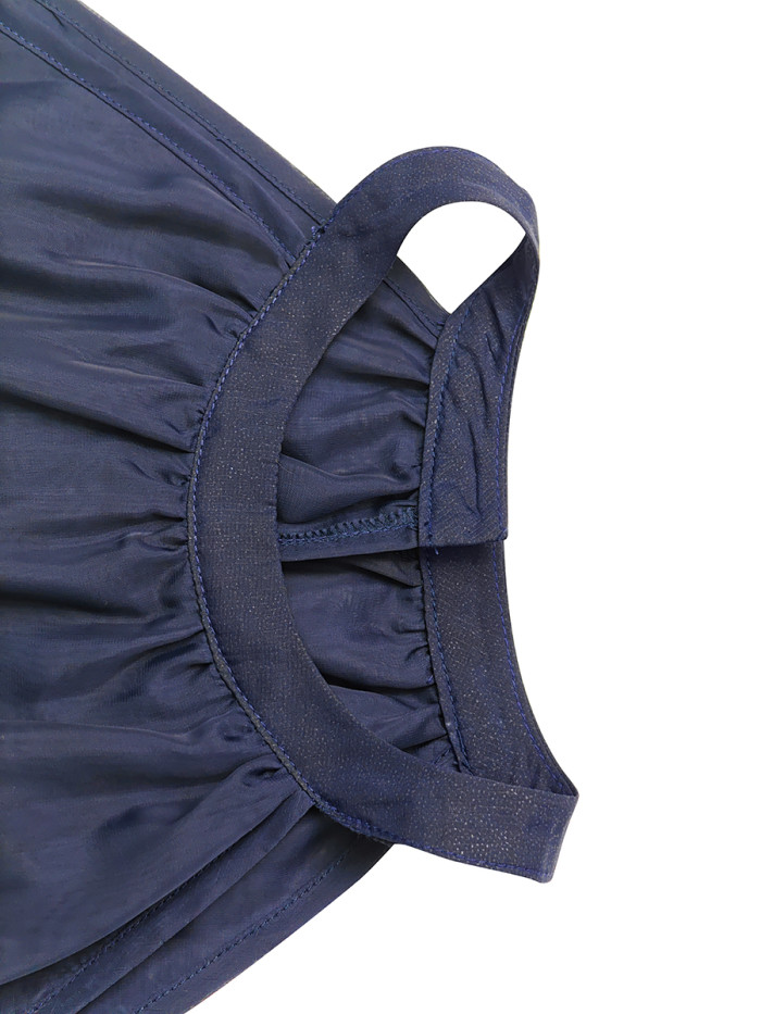 Solid Color Ruffled Pleated Sleeveless A-Line Halter-Neck Tank Top