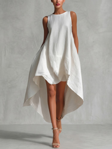 Zipper Solid Color Sleeveless Loose Round-Neck Maxi Dresses