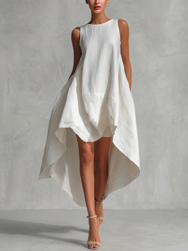 Zipper Solid Color Sleeveless Loose Round-Neck Maxi Dresses