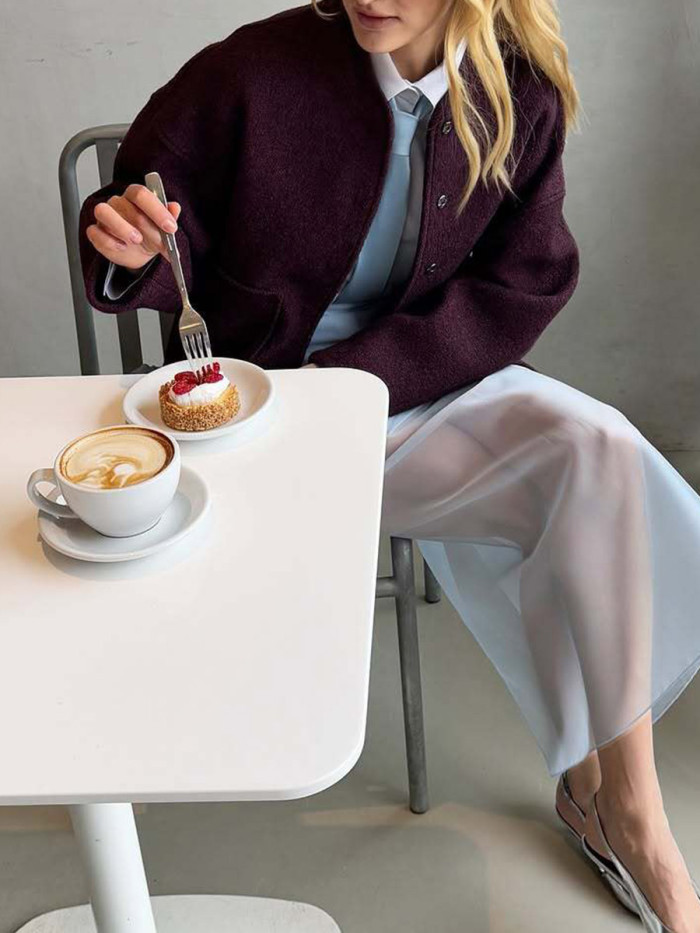 Split-Joint Solid Color See-Through Layered High Waisted Elasticated Waist Skirts Bottoms