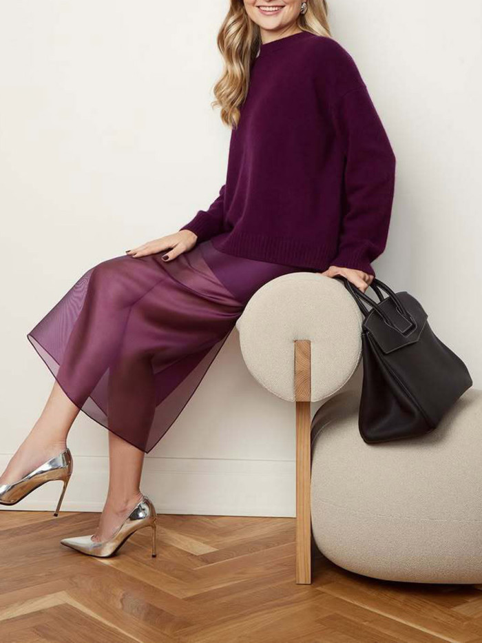 Split-Joint Solid Color See-Through Layered High Waisted Elasticated Waist Skirts Bottoms