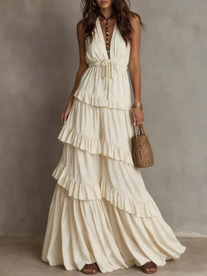 Boho Multi-layered Ruffle Hem Maxi Dress