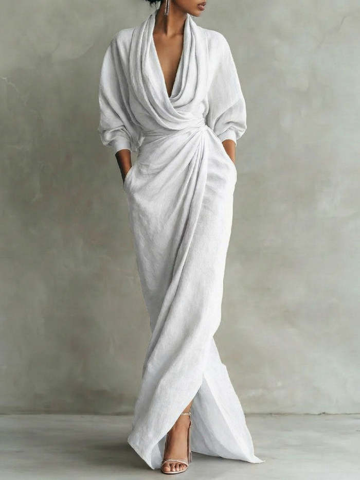 Women's Elegant Long-sleeve Cowl-neck Dress