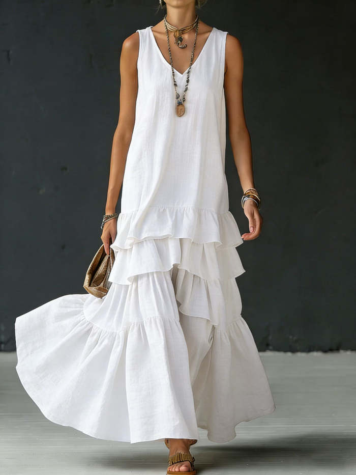 Women's Cotton And Linen Loose-fitting Solid Color Vest Dress