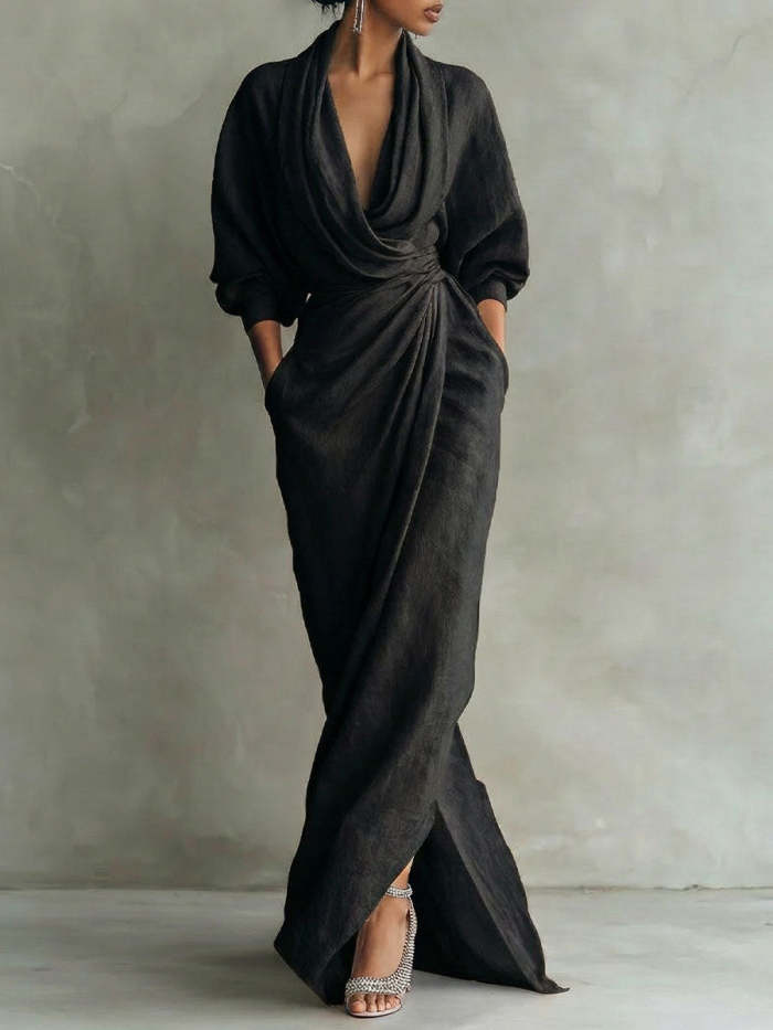 Women's Elegant Long-sleeve Cowl-neck Dress