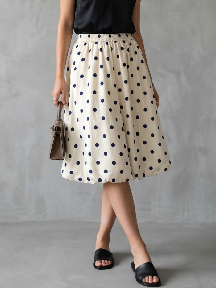 Polka Dot Pleated Elasticity Contrast Color Loose High Waisted Cropped Trousers
