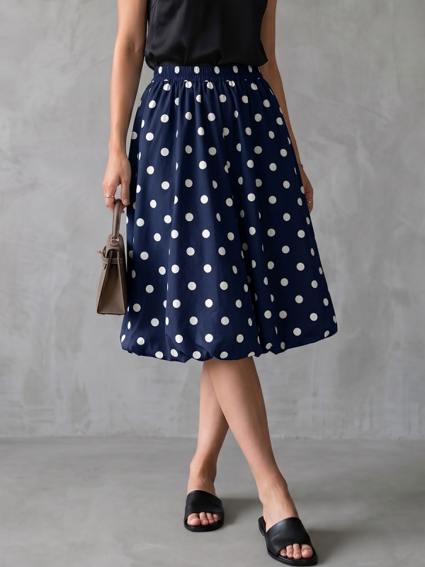Polka Dot Pleated Elasticity Contrast Color Loose High Waisted Cropped Trousers
