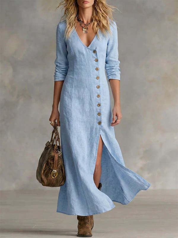 Casual Linen Cotton Button Dress