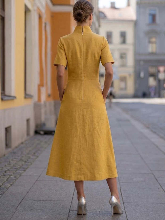 Stylish And Elegant Short-sleeved Linen And Cotton Dress