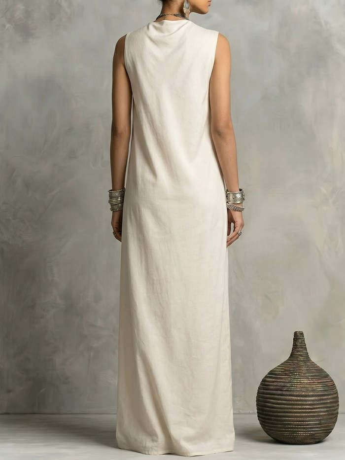 Women's Retro-chic Sleeveless Twisted Detail Asymmetric Neckline Dress