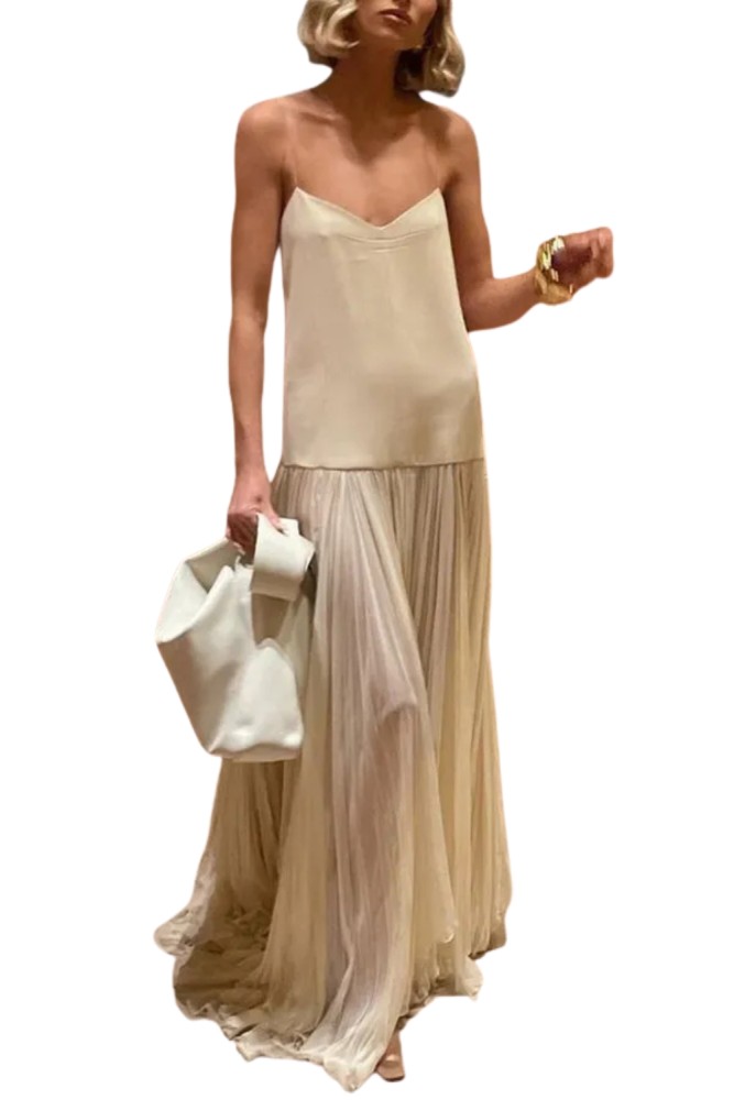 Resort Style Sexy Suspender Backless Large Hem Maxi Dress