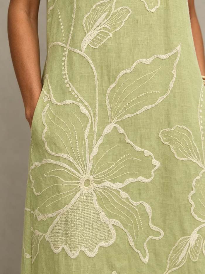 Women's Wavy-edge Floral Sleeveless Pocket Maxi Dress
