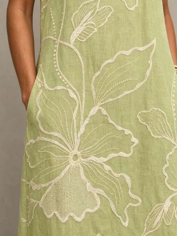 Women's Wavy-edge Floral Sleeveless Pocket Maxi Dress