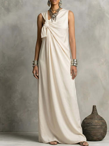 Women's Retro-chic Sleeveless Twisted Detail Asymmetric Neckline Dress