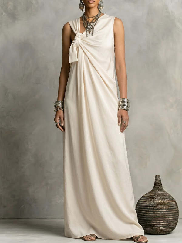Women's Retro-chic Sleeveless Twisted Detail Asymmetric Neckline Dress