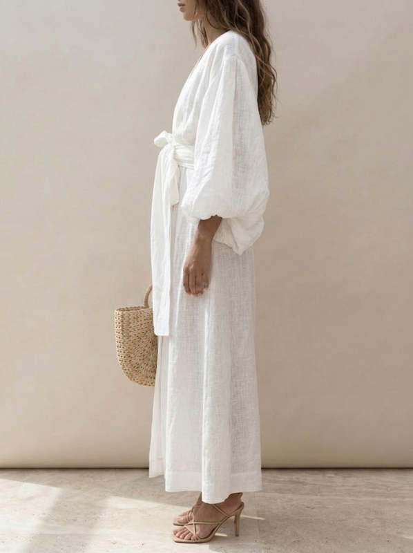 Women's Vacation-style White Wrap Maxi Dress