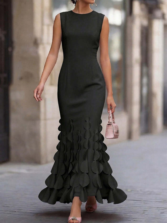 Women's Solid-color Round-neck Sleeveless Slim-fit Casual Dress