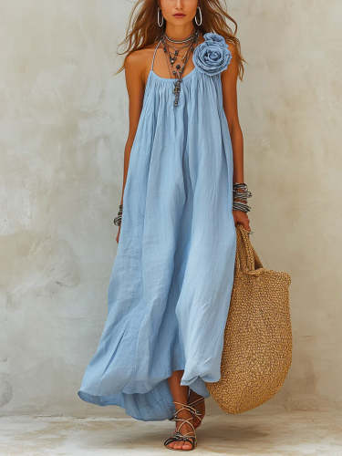 Women's Fashion Flower Art Casual Stylish Comfortable Cotton Linen Dress