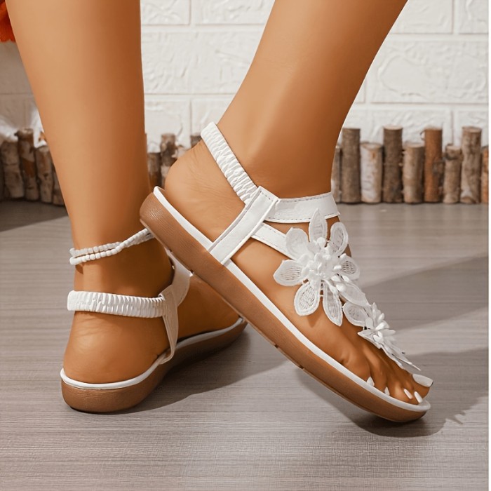 Summer Beach Bohemian Casual Flat Sandals, with Elastic Band Design, Soft and Comfortable Sole, Stylish and Elegant Toe-Post Sandals