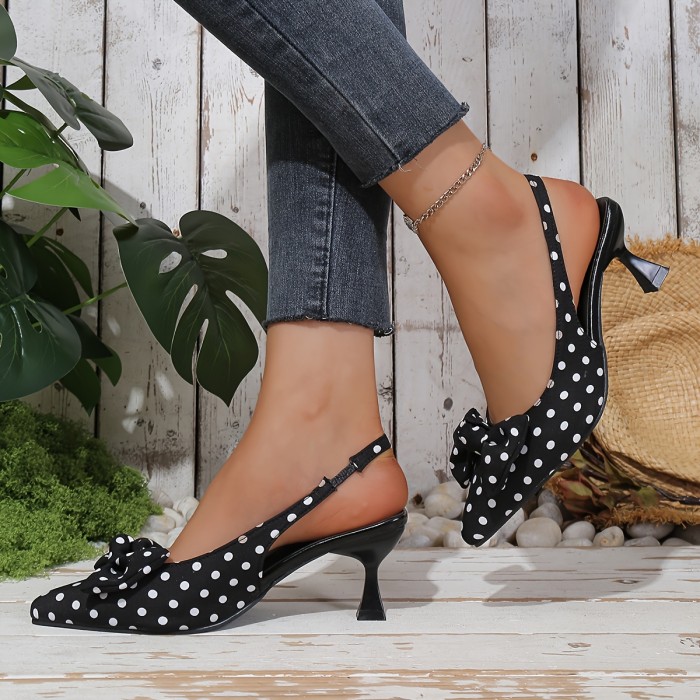 New Style Shallow Mouth Heels Elegant Women's Casual Polka Dot Bow High Heel Sandals | Pointed Toe Slip-On, Thin Heel, Multiple Colors