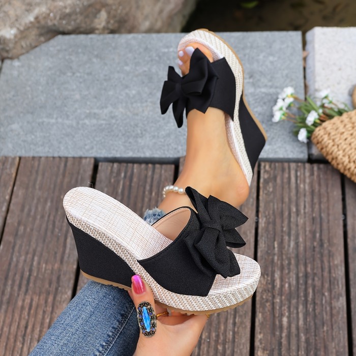European American Style\u002FHigh Quality Platform Elegant High Heels for Women\u002FSummer New Bowknot Outdoor Fashion Thick Sole Wedge Heels\u002FPlus Size Summer Slippers\u002FWomen Shoes