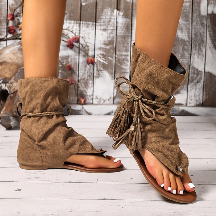 Women Shoes New Summer Women's Bohemian Flat-Bottomed Slip-On Ankle Boots Sandals | Niche Short Boots