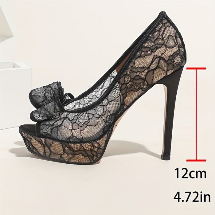 Ultra High Heels 2025 New Style Ultra High Heels - Open-Toe Stiletto Pumps with Bow - Platform Wedge - Sexy Stiletto Heels for Women - Commuting Shoes - Banquet Shoes - Women Shoes