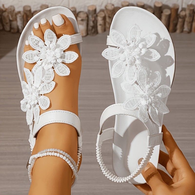 Summer Beach Bohemian Casual Flat Sandals, with Elastic Band Design, Soft and Comfortable Sole, Stylish and Elegant Toe-Post Sandals