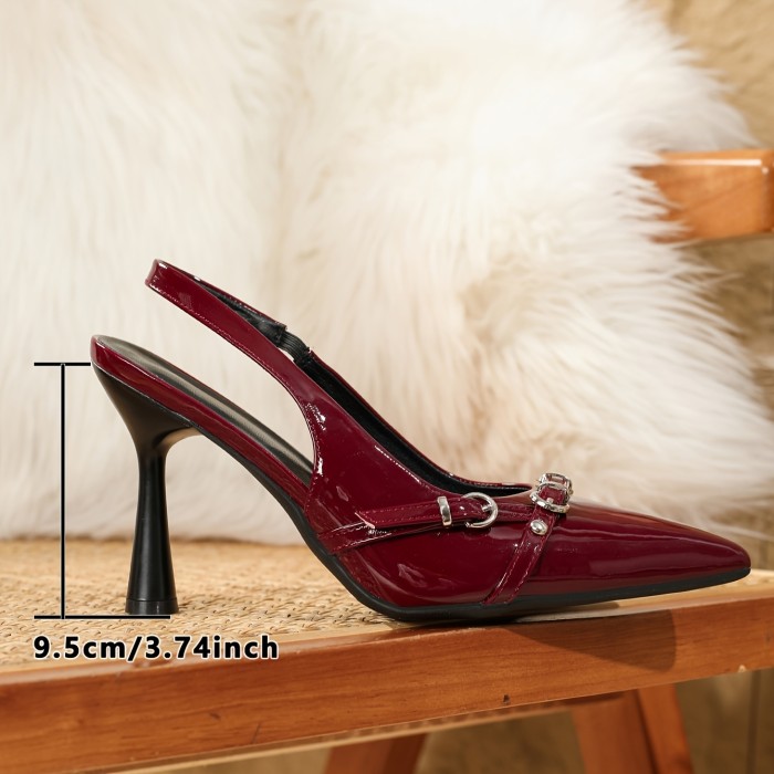 Women's Kitten Heel Shoes Women's High Heel Open Back Kitten Heel Flat Shoes - Closed Toe Pointed High Heel Sandals - Slip-On Dress Shoes - Formal Shoes