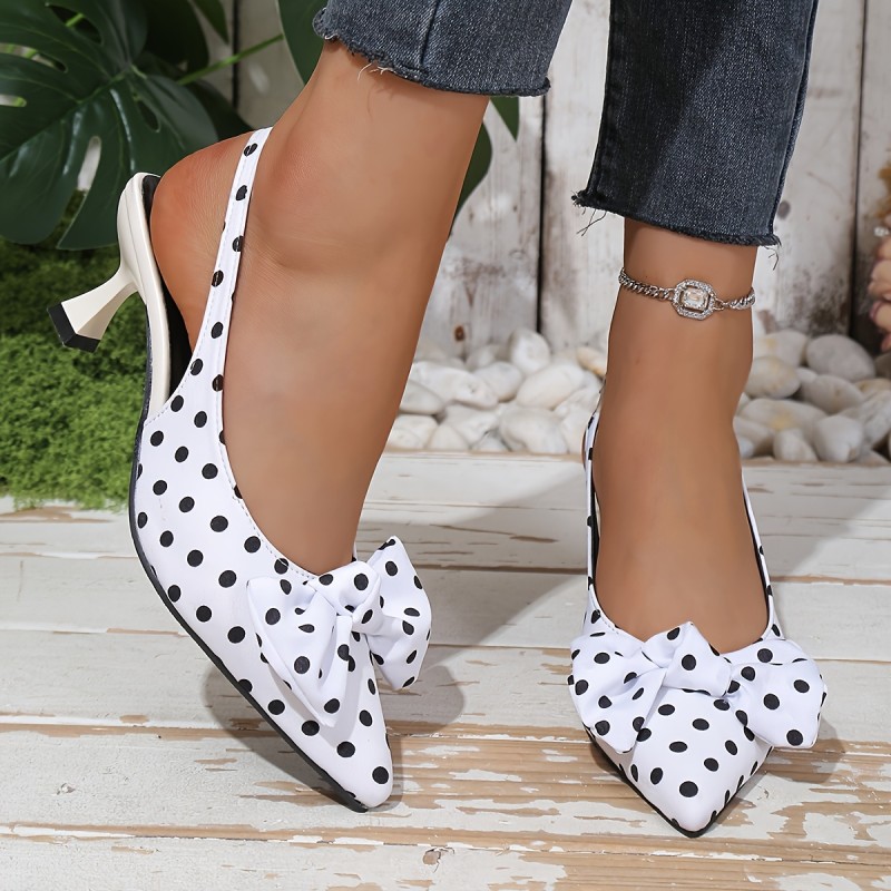 New Style Shallow Mouth Heels Elegant Women's Casual Polka Dot Bow High Heel Sandals | Pointed Toe Slip-On, Thin Heel, Multiple Colors