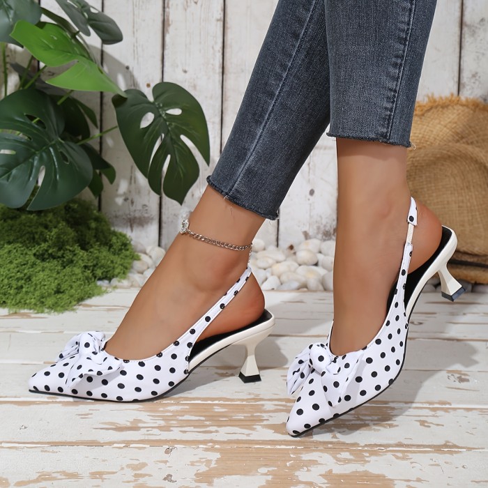 New Style Shallow Mouth Heels Elegant Women's Casual Polka Dot Bow High Heel Sandals | Pointed Toe Slip-On, Thin Heel, Multiple Colors