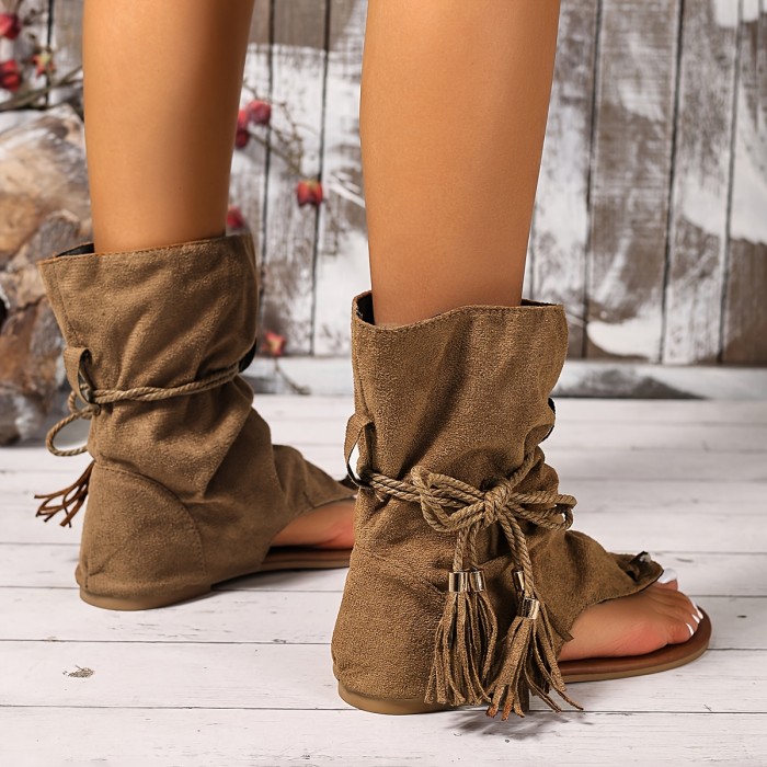 Women Shoes New Summer Women's Bohemian Flat-Bottomed Slip-On Ankle Boots Sandals | Niche Short Boots