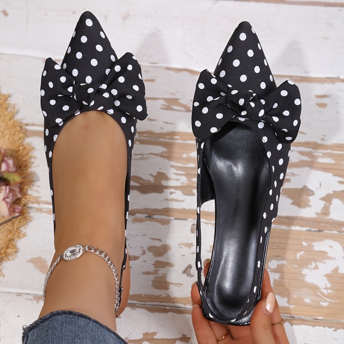New Style Shallow Mouth Heels Elegant Women's Casual Polka Dot Bow High Heel Sandals | Pointed Toe Slip-On, Thin Heel, Multiple Colors