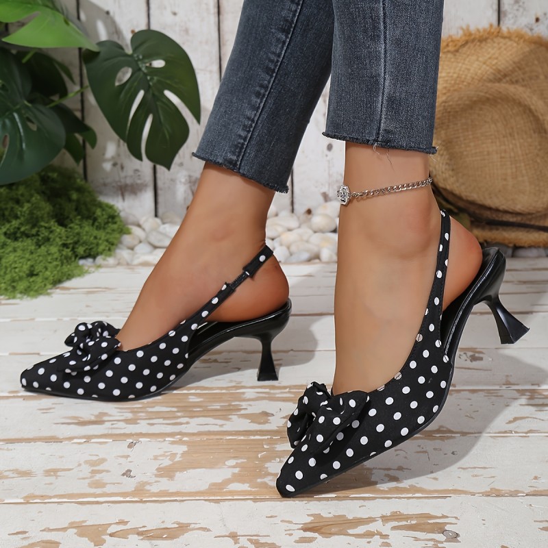 New Style Shallow Mouth Heels Elegant Women's Casual Polka Dot Bow High Heel Sandals | Pointed Toe Slip-On, Thin Heel, Multiple Colors