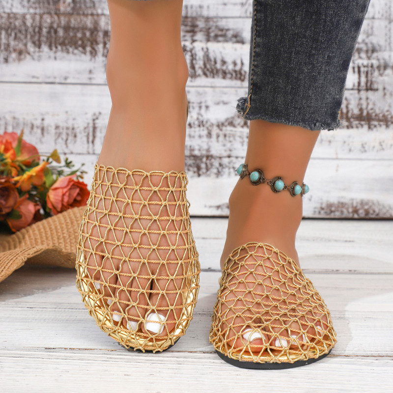 New Versatile Solid \u002F Solid Color Hollow Half-Drag Sandals \u002F Stylish Comfortable Flat Sandals for Women \u002F Women Shoes