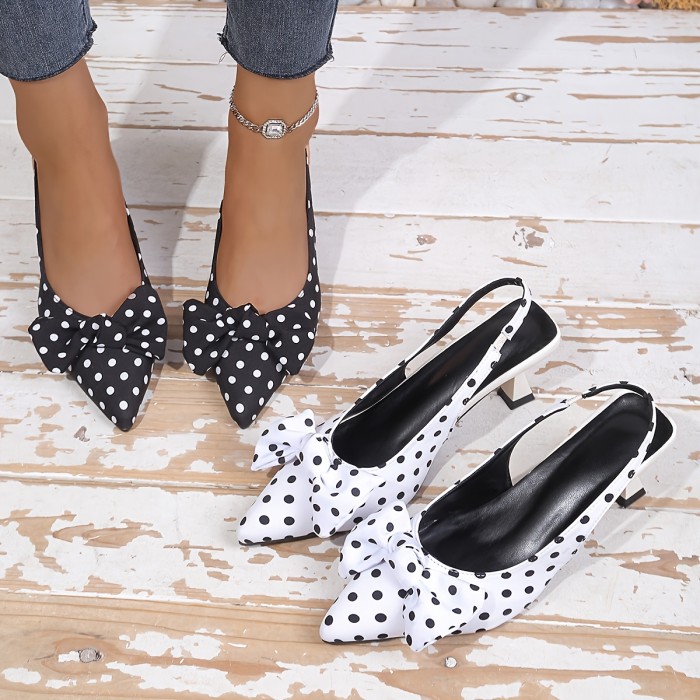 New Style Shallow Mouth Heels Elegant Women's Casual Polka Dot Bow High Heel Sandals | Pointed Toe Slip-On, Thin Heel, Multiple Colors