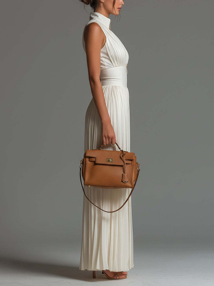 Zipper Solid Color Pleated Wide Leg Sleeveless V-neck Jumpsuits