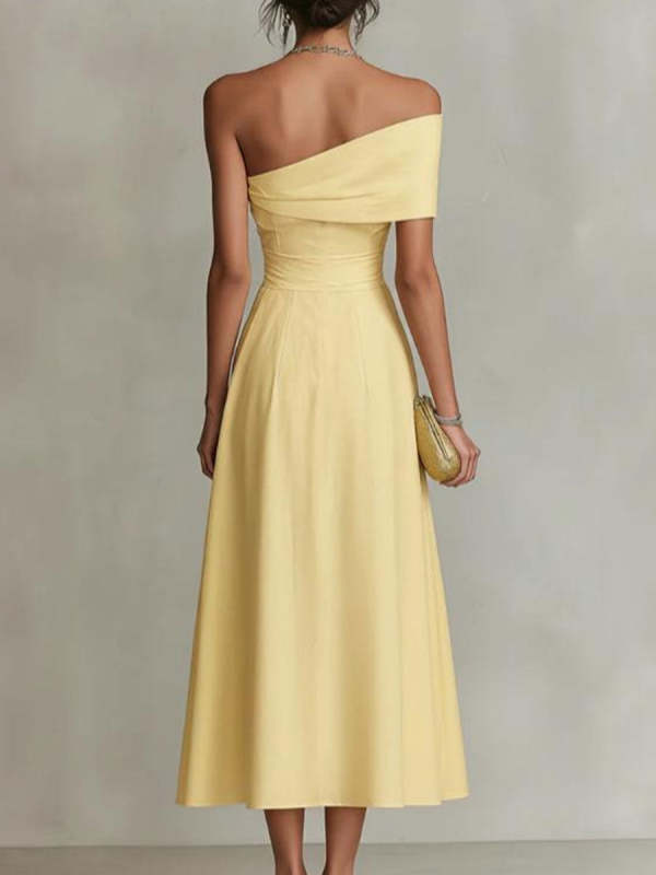 Women's Cotton-linen Solid-color Off-shoulder Backless Dress