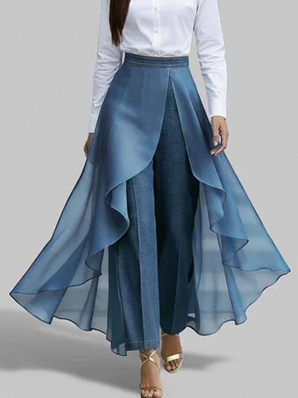 Women's High-waisted Casual Loose Chiffon Patchwork Jeans