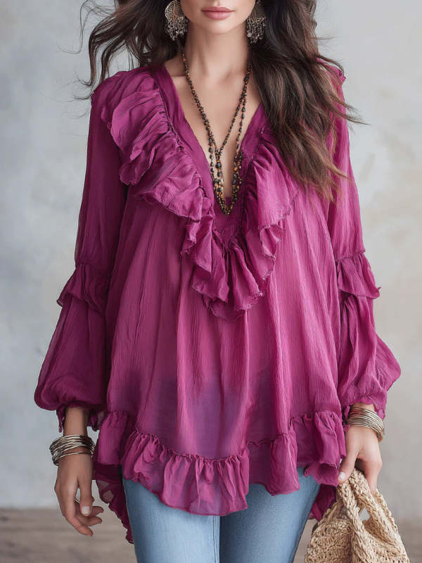 Women's Bohemian Style Ruffled Top