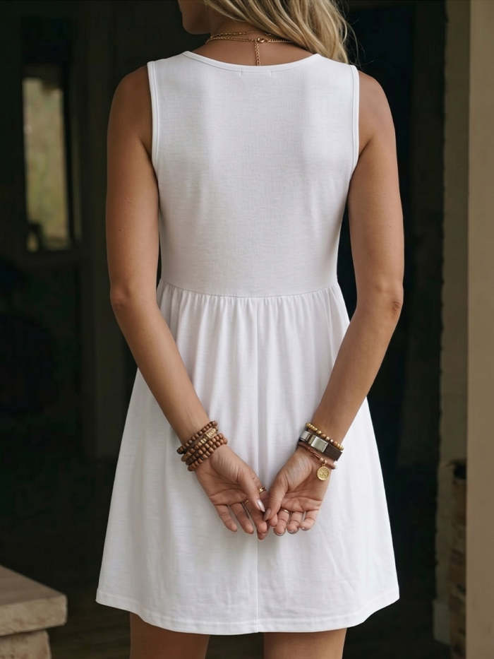 Women's Pleated Sleeveless Button-down With Pockets Dress