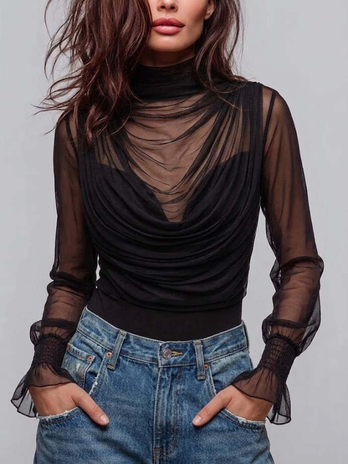 Stylish Off-shoulder Mesh Top