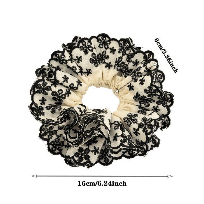 1pc Women's Multi-Layered Lace Fabric Large Hair Tie\u002FElegant Black and White Floral Embroidery High-End Hair Accessory\u002FFashionable Back-of-Head Bun and Ponytail Hairstyle Design Accessory\u002FSuitable for Outdoor Daily Wear, Parties, and Travel