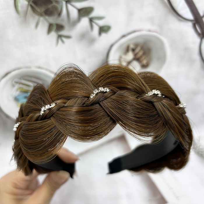 Rhinestone Fishbone Braids Hairband for Women, Non-Slip Elevating Headband, Fashionable Hair Accessory, High Cranial Top Holder, Trendy Hair Extension